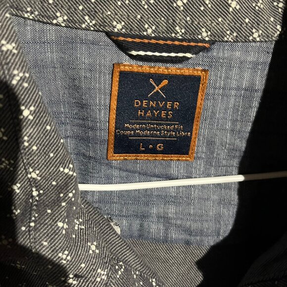 Denver Hayes “Modern Untucked Fit” Micro-Print Shirt – Grey/Chambray (L/G) - Picture 2 of 3